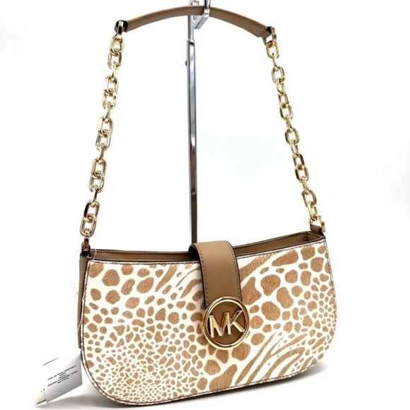 Michael Kors Carmen Small Pouchette Crossbody Bag Camel Multi - Picture 4 of 11